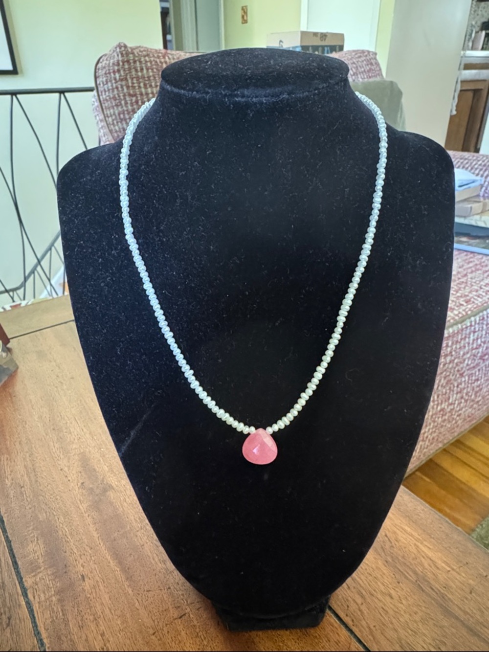 Freshwater Pearls With Strawberry Quartz Pendant Necklace